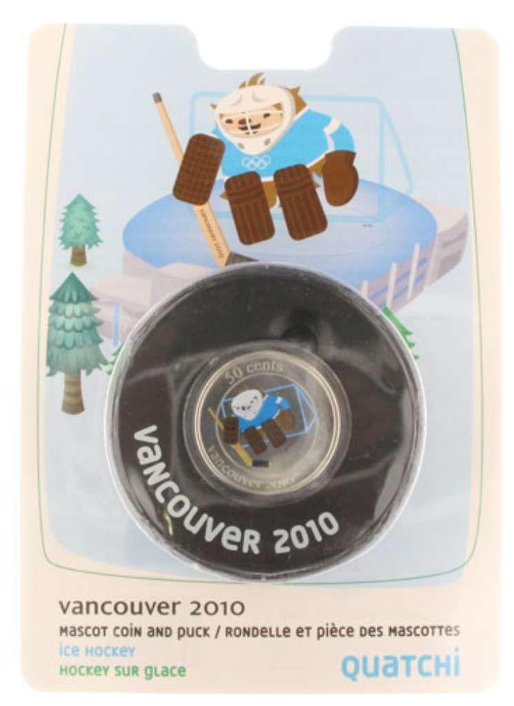 Canada Base Metal 2010 50 Cents Coin in Puck: Mascot - Quatchi SP